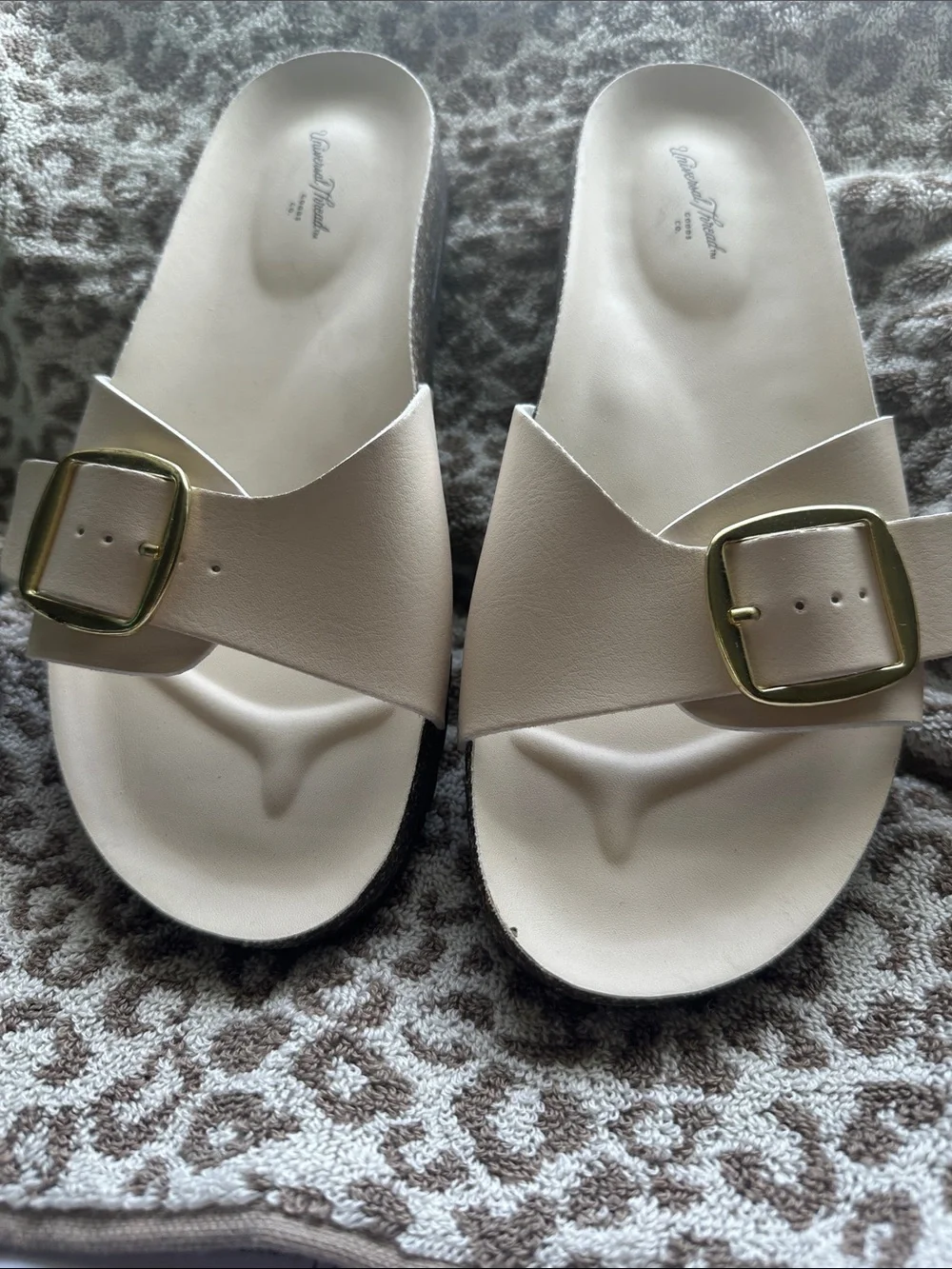 Universal Thread Cream Slide Sandals with Gold Buckle